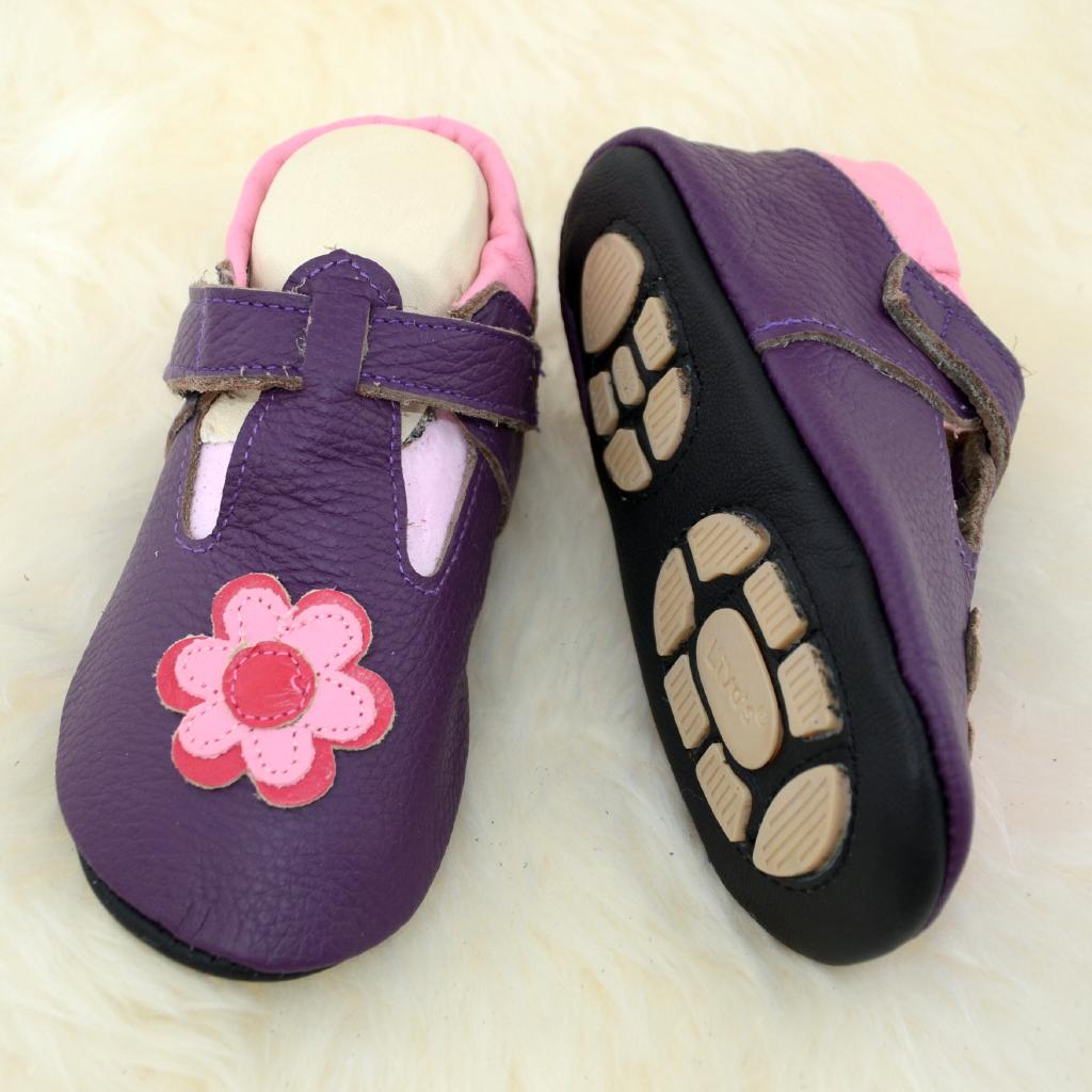 Hausschuhe Lederpuschen Krabbelschuhe mit Klettverschluß #693 Blume