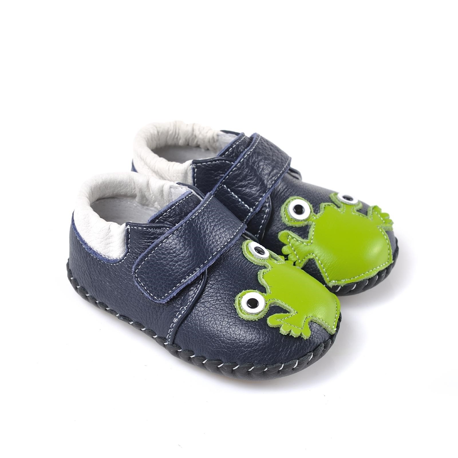 Caroch Krabbelschuhe Lauflernschuhe aus Leder - #1515 Frosch in marienblau