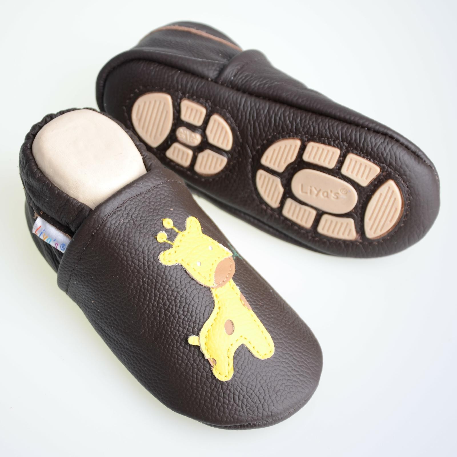 #645 Giraffe in braun Liya's Krabbelschuhe Hausschuhe Lederpuschen 