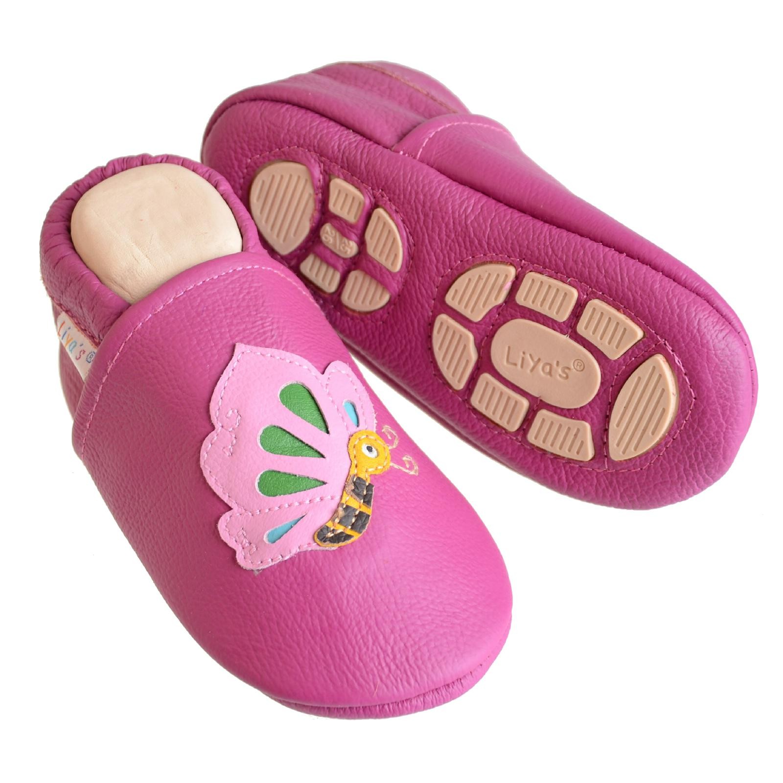 Liya's Hauschuhe mit Gummisohle - #661 Schmetterling in pink