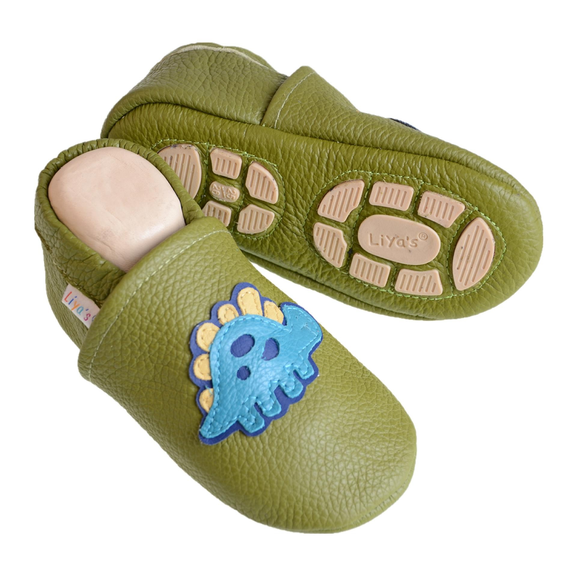 #675 Stegosaurus in Minttürkis Liya's Krabbelschuhe Hausschuhe Lederpuschen 