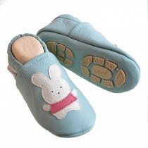 Liya's Hausschuhe Lederpuschen mit Teilgummisohle -  #615 Hase in babyblau