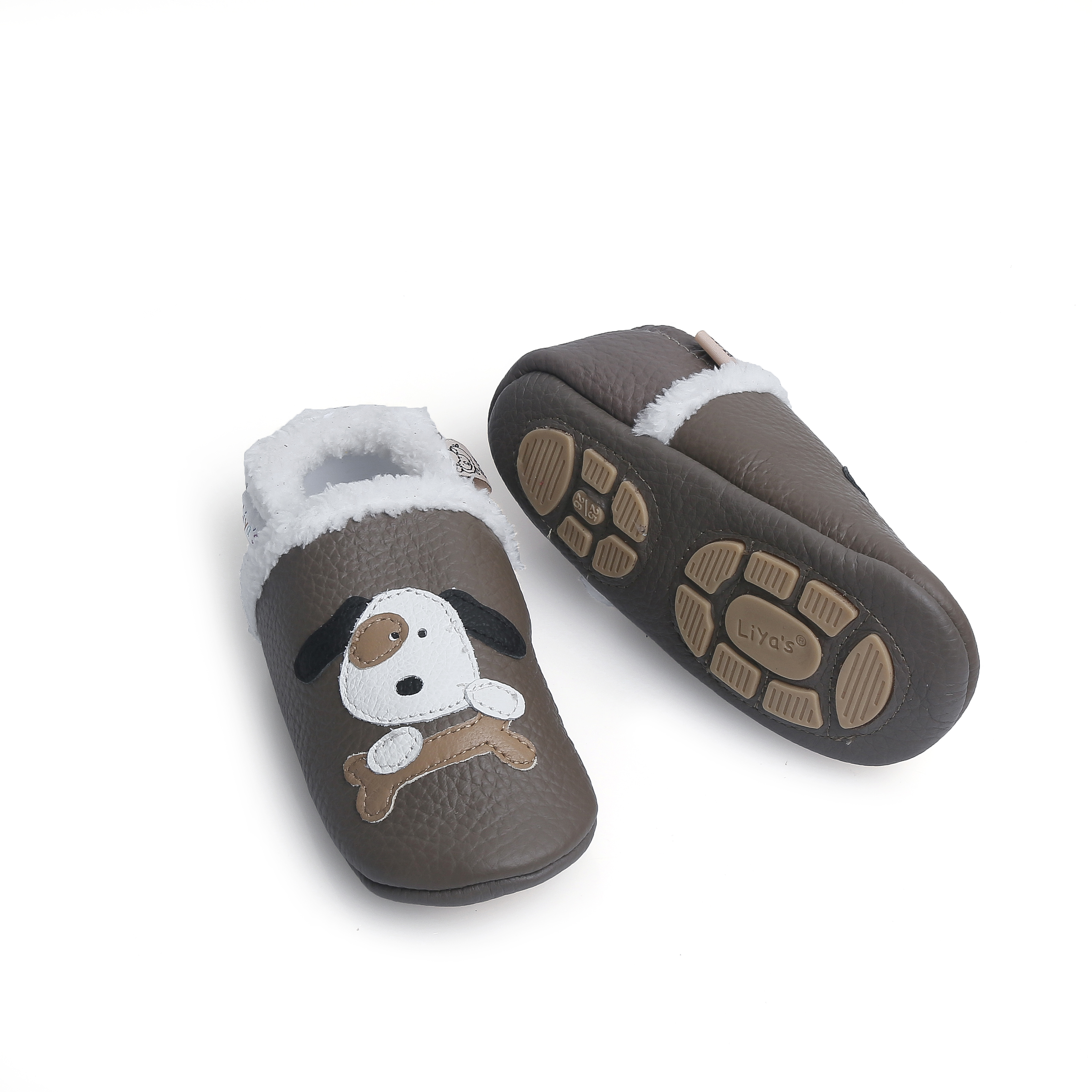 Liya�s gefütterte Lederpuschen Hausschuhe mit Teilgummisohle 346